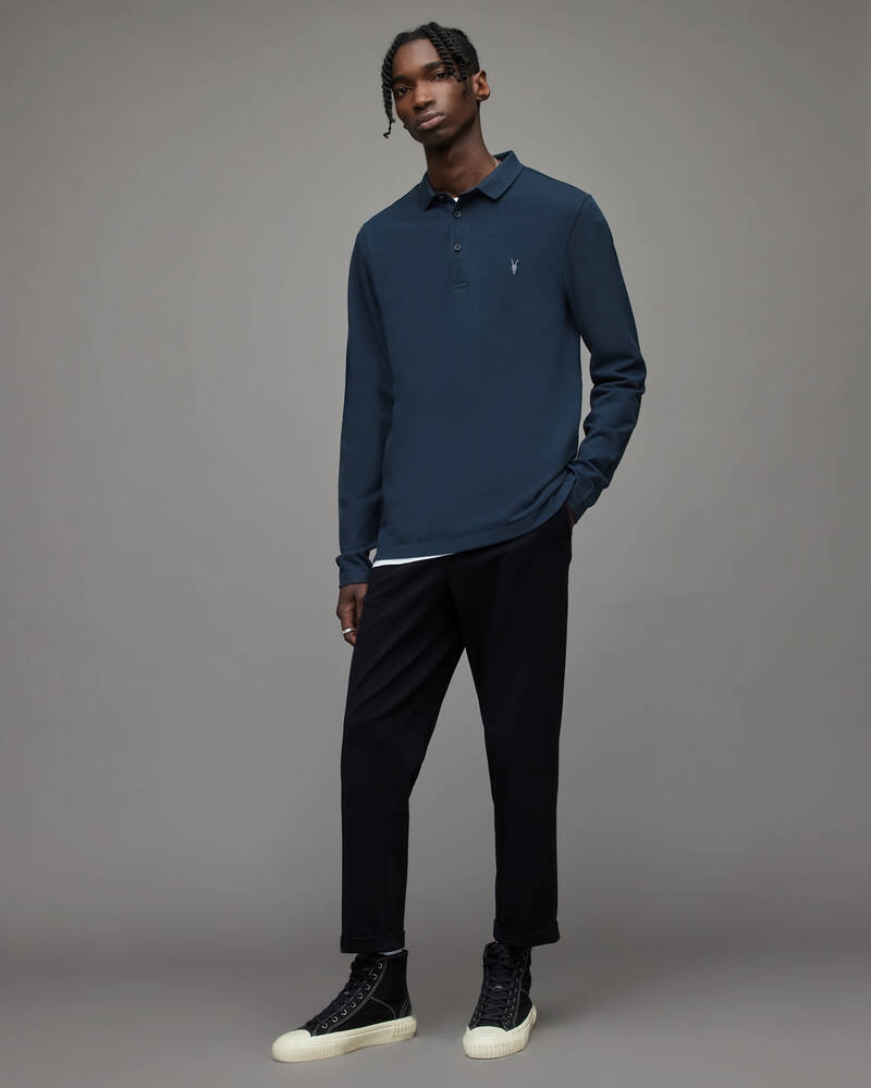 Deep Blue Allsaints Reform Long Sleeve Polo Shirt | MD216X-6727