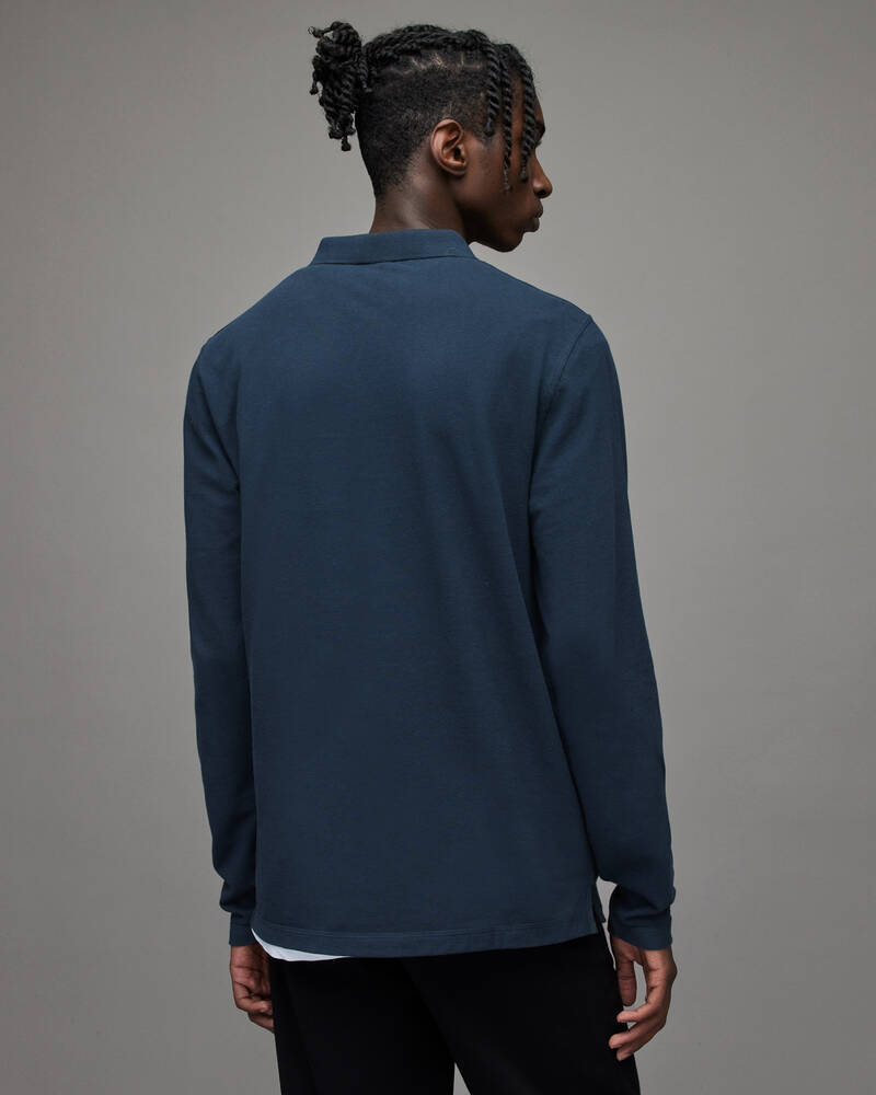 Deep Blue Allsaints Reform Long Sleeve Polo Shirt | MD216X-6727