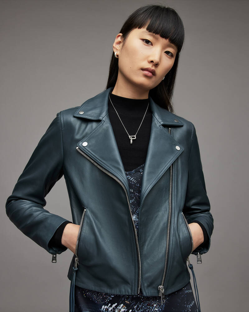 Deep Denim Allsaints Dalby Leather Biker Jacket | WL147X-8041