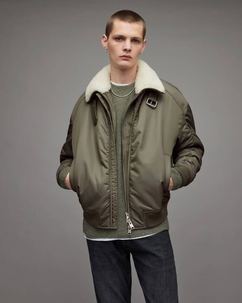 Deep Khaki Allsaints Torio Bomber Jacket | MJ034W-7243