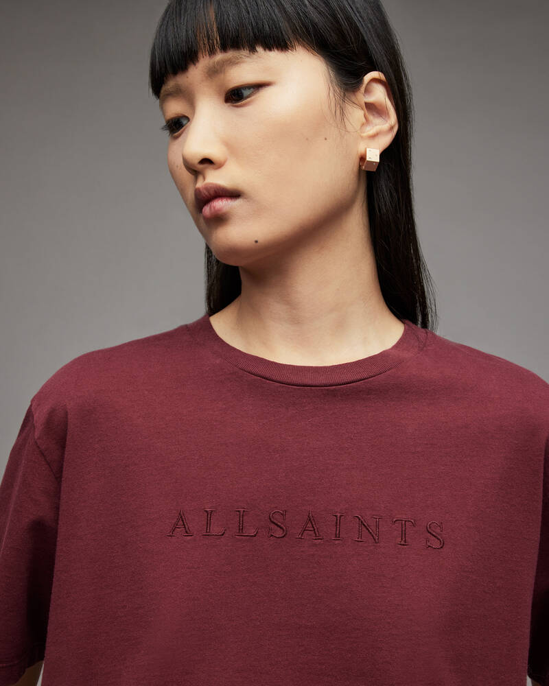 Deep Red Allsaints Pippa Boyfriend Embroidered T Shirt | WM192X-5467