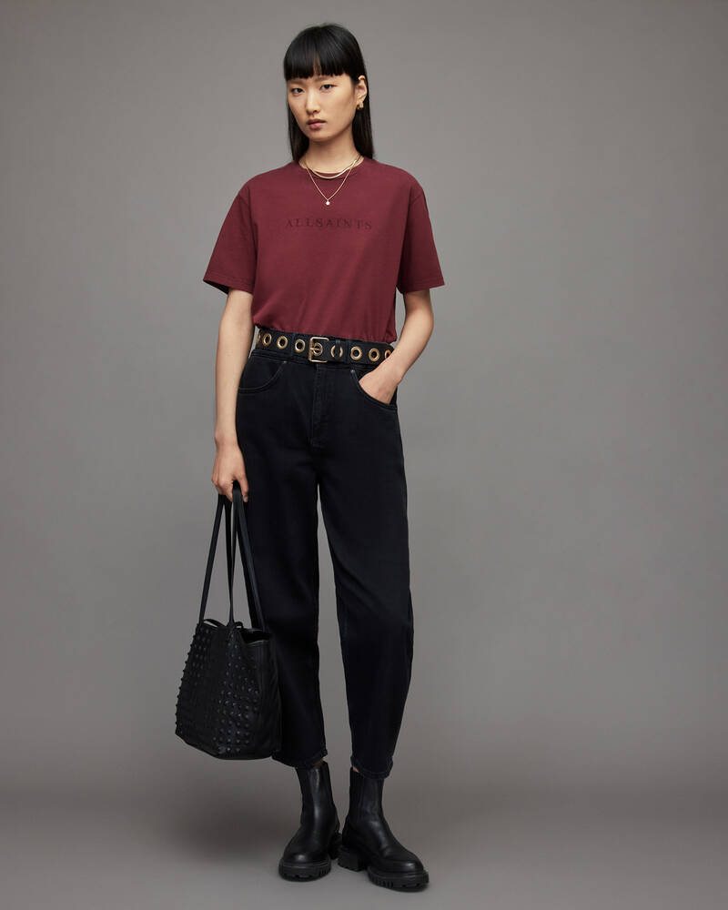 Deep Red Allsaints Pippa Boyfriend Embroidered T Shirt | WM192X-5467