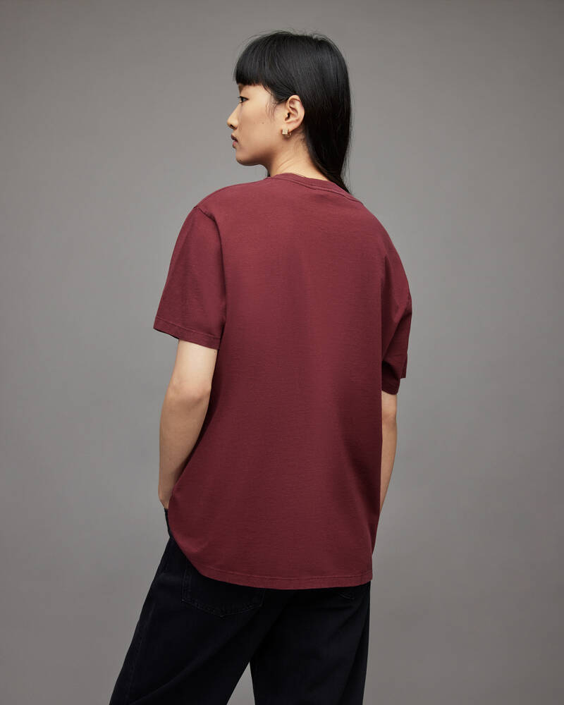 Deep Red Allsaints Pippa Boyfriend Embroidered T Shirt | WM192X-5467