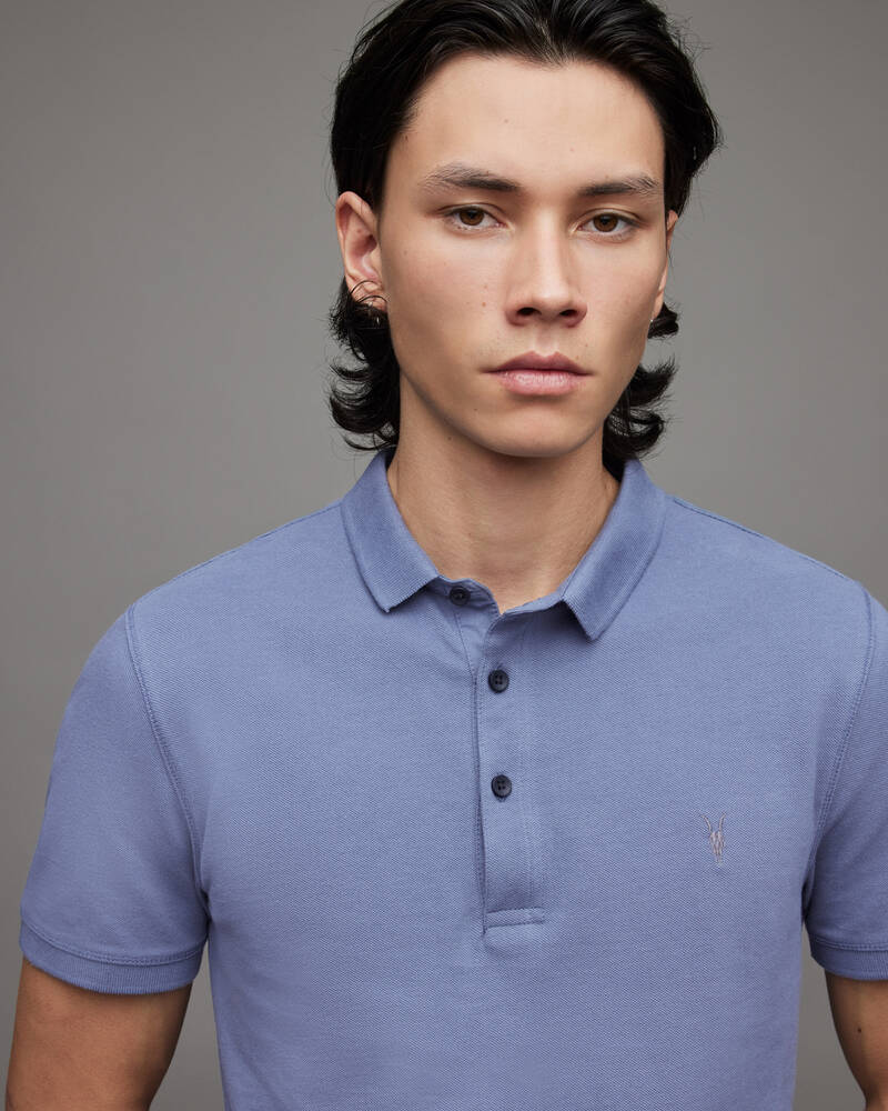 Dull Blue Allsaints Reform Short Sleeve Polo Shirt | MD205X-8063