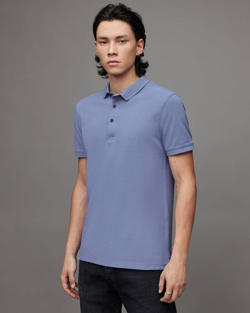 Dull Blue Allsaints Reform Short Sleeve Polo Shirt | MD205X-8063