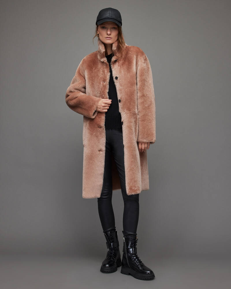 Dusty Pink Allsaints Serra Reversible Shearling Coat | WL084T-200