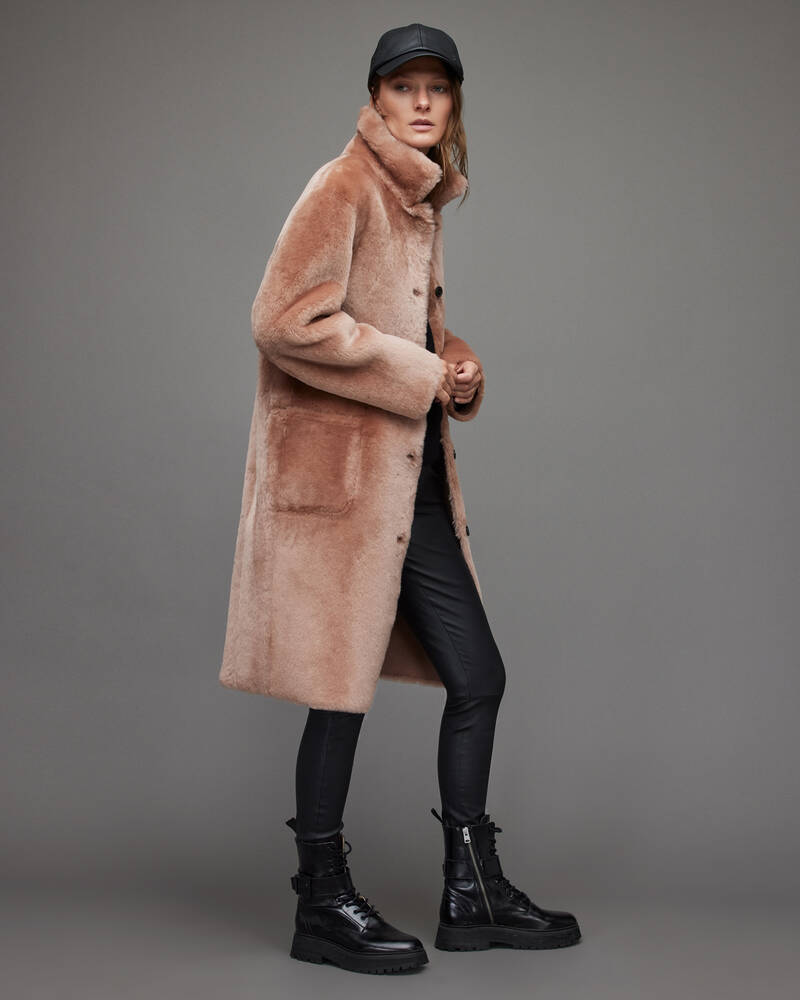 Dusty Pink Allsaints Serra Reversible Shearling Coat | WL084T-200