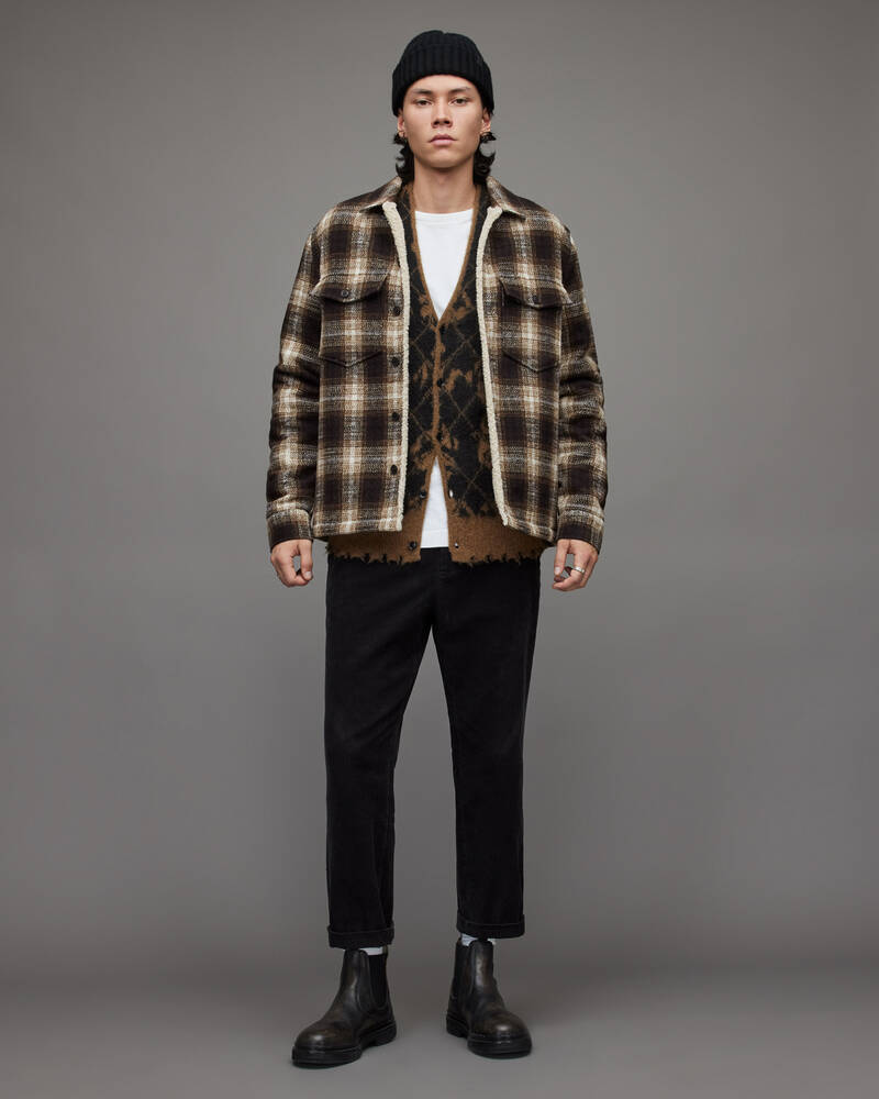 Ecru Allsaints Deville Checked Sherpa Lined Jacket | MJ104X-35