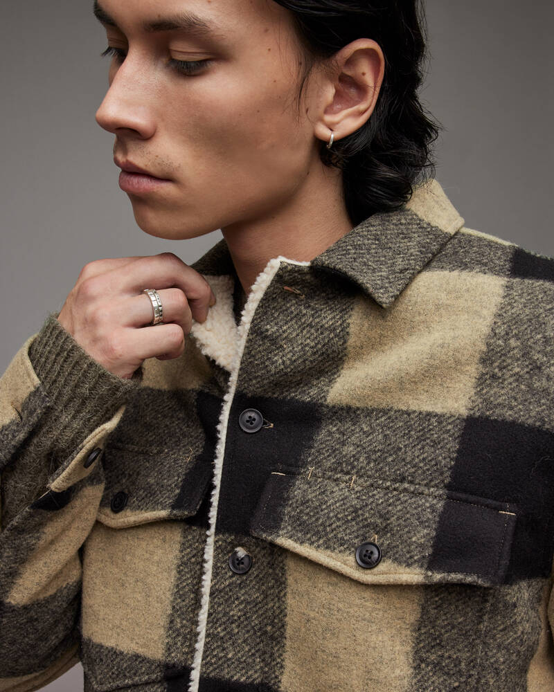 Ecru Allsaints Drexel Checked Sherpa Lined Jacket | MJ107X-35