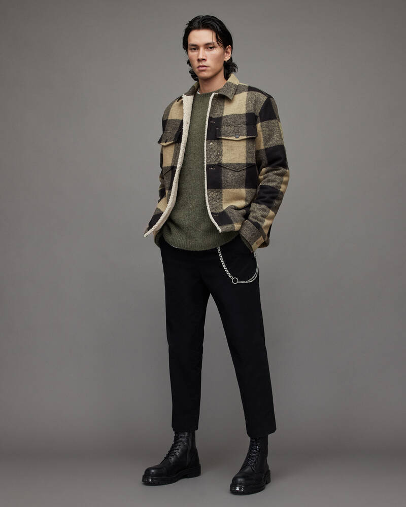 Ecru Allsaints Drexel Checked Sherpa Lined Jacket | MJ107X-35