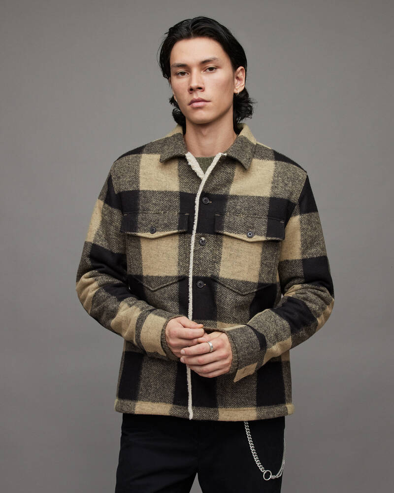 Ecru Allsaints Drexel Checked Sherpa Lined Jacket | MJ107X-35