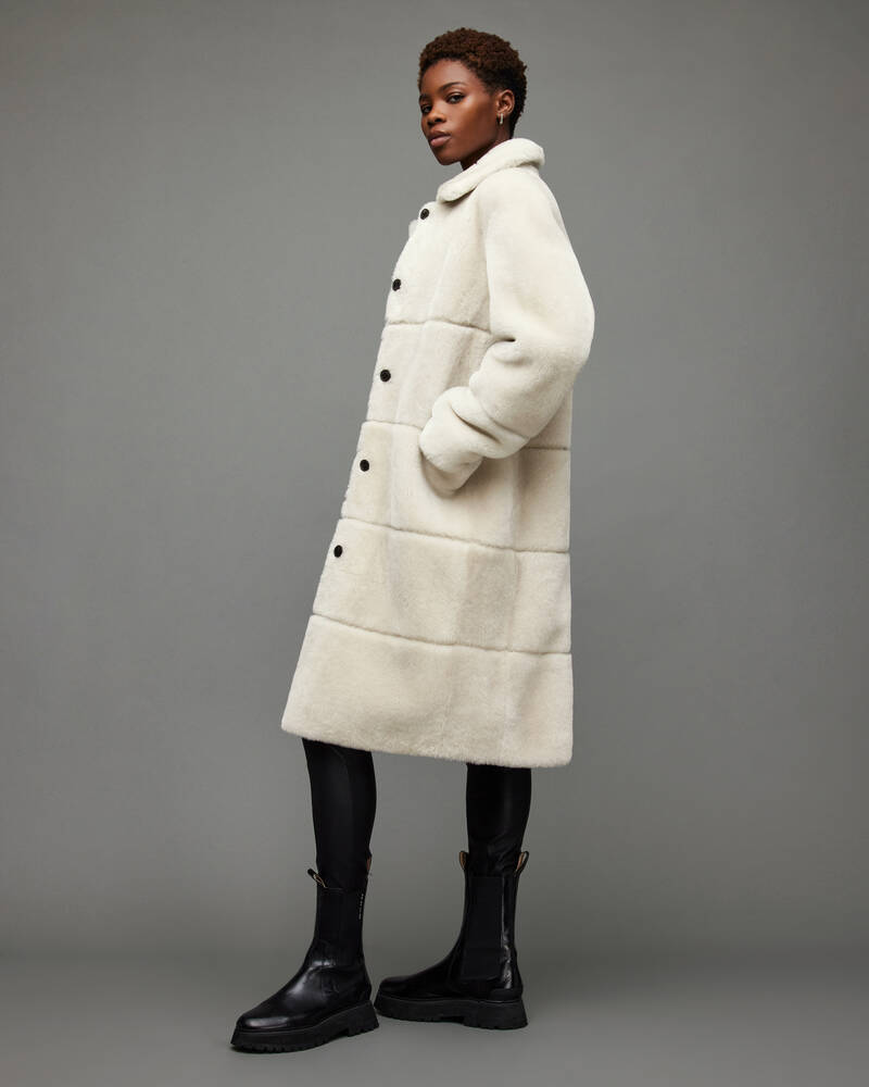 Ecru White Allsaints Serra Shearling Taped Coat | WL111X-4193