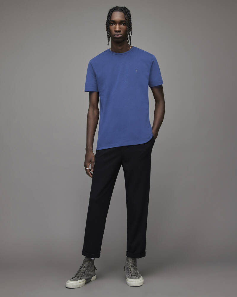 Electric Blue Allsaints Brace Crew Brushed Cotton T Shirt | MD146X-8061