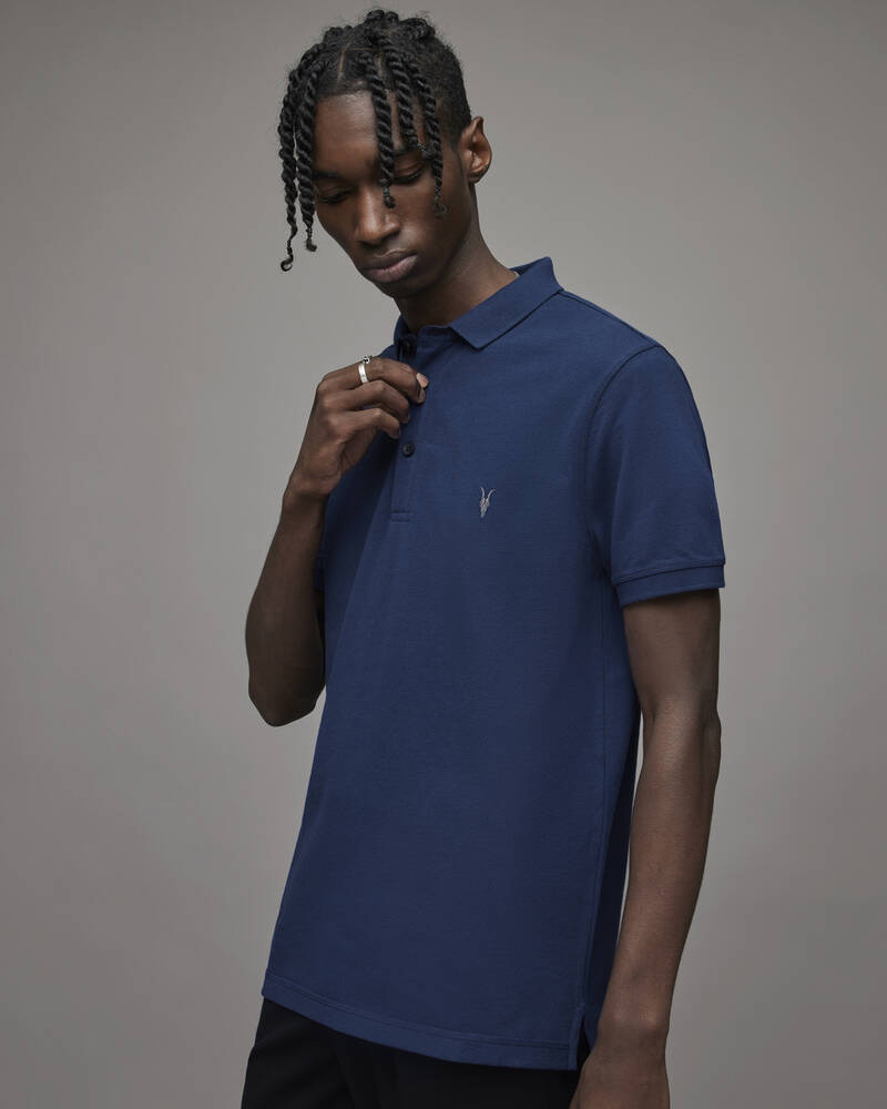 Electric Blue Allsaints Reform Short Sleeve Polo Shirt | MD215X-8061