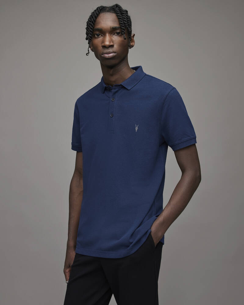 Electric Blue Allsaints Reform Short Sleeve Polo Shirt | MD215X-8061