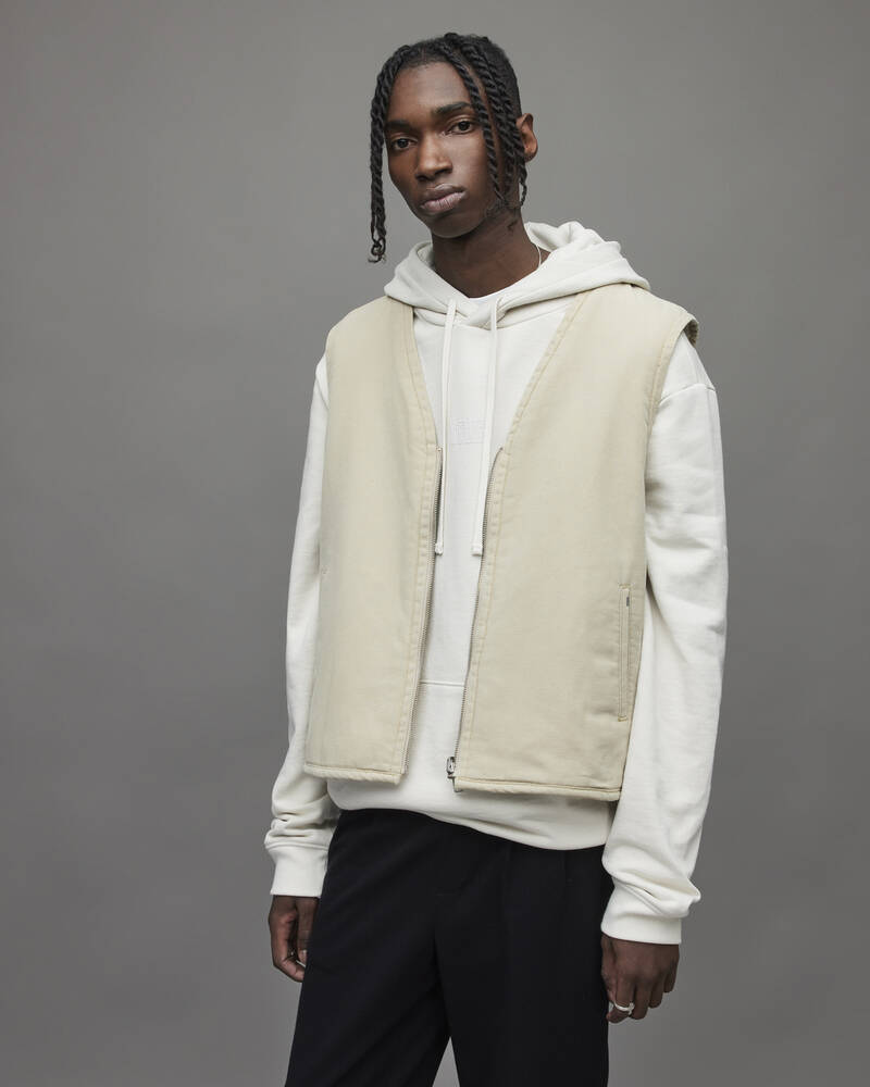 Fawn Beige Allsaints Marsh Reversible Sherpa Vest | MA007X-7689