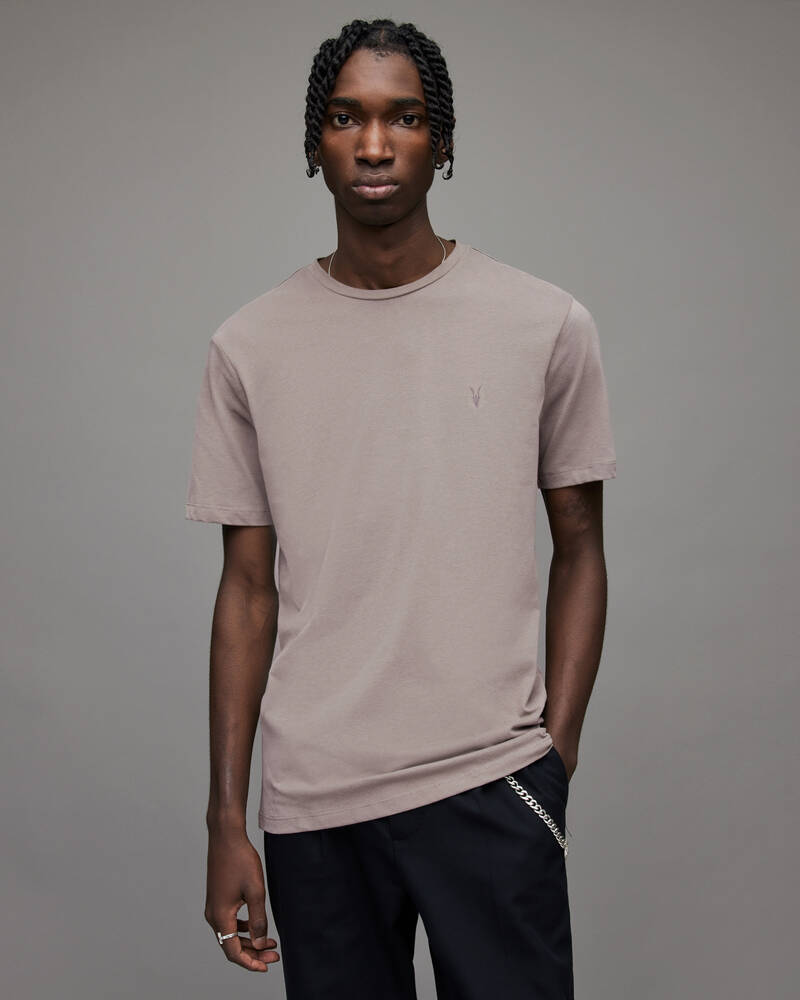 Flint Grey Allsaints Brace Crew Brushed Cotton T Shirt | MD457U-5775