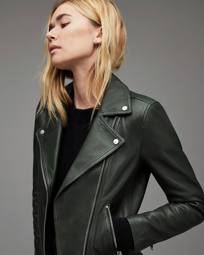 Forest Green Allsaints Dalby Leather Biker Jacket | WL018N-2426