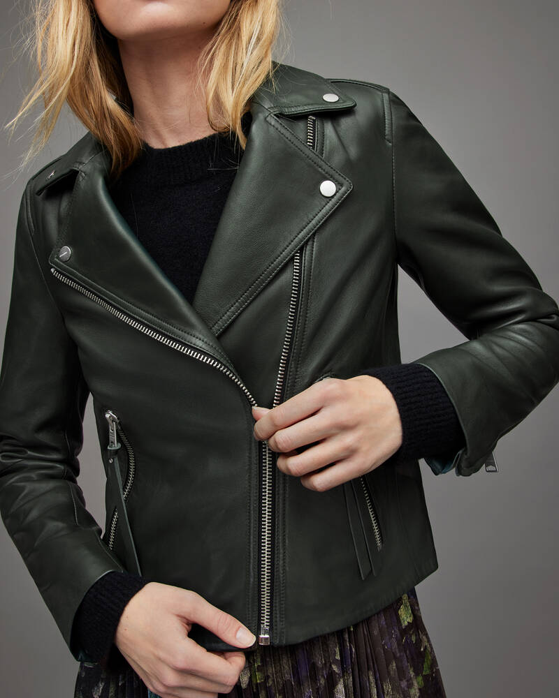 Forest Green Allsaints Dalby Leather Biker Jacket | WL018N-2426