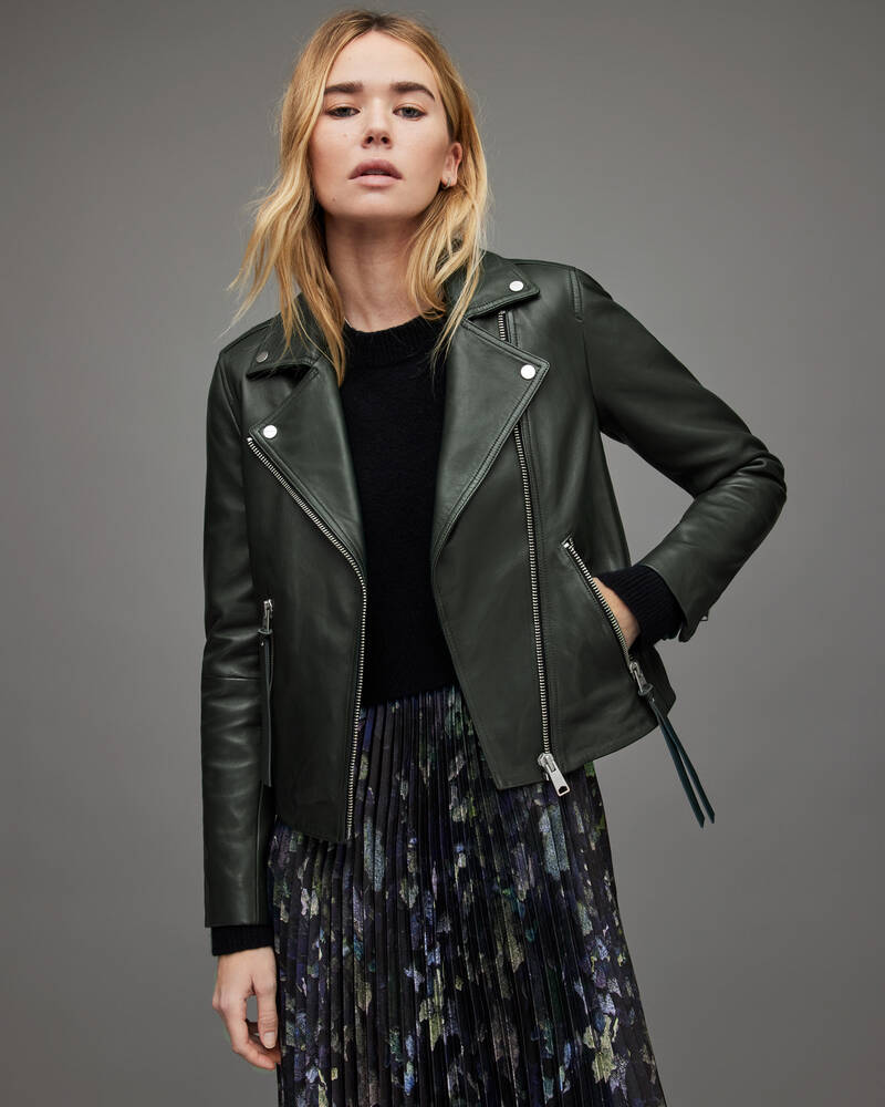 Forest Green Allsaints Dalby Leather Biker Jacket | WL018N-2426