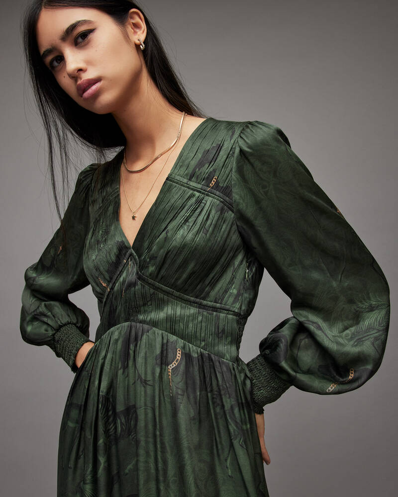 Forest Green Allsaints Estelle Heidi Silk Blend Dress | WD215X-2426