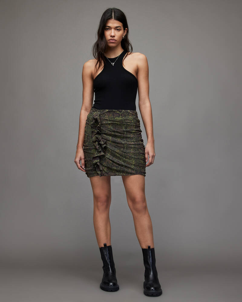 Forest Green Allsaints Giulia Tamora Mini Skirt | WS064X-2426