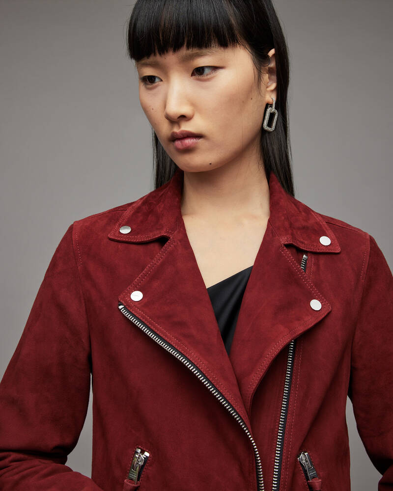 Garnet Red Allsaints Suede Dalby Biker Jacket | WL250T-5418