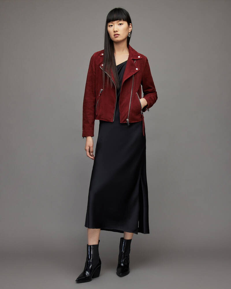 Garnet Red Allsaints Suede Dalby Biker Jacket | WL250T-5418