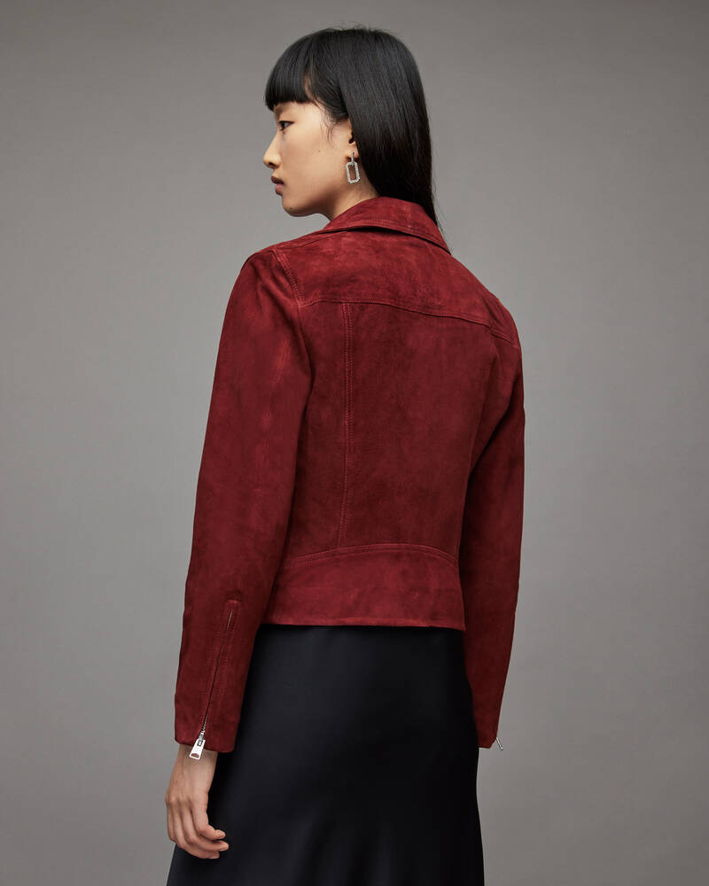 Garnet Red Allsaints Suede Dalby Biker Jacket | WL250T-5418