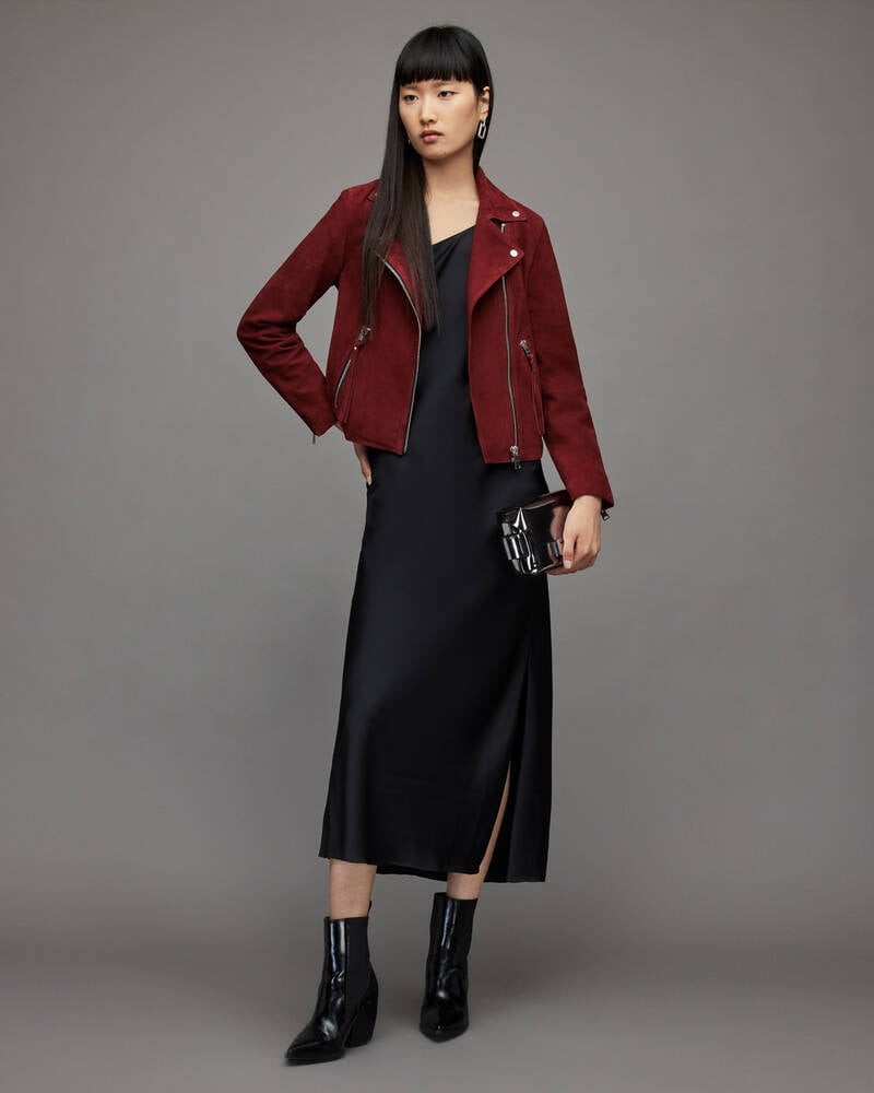 Garnet Red Allsaints Suede Dalby Biker Jacket | WL250T-5418