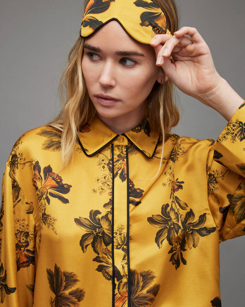 Gold Allsaints Sofi Lilly Silk Blend Pyjama Shirt | WX031X-79