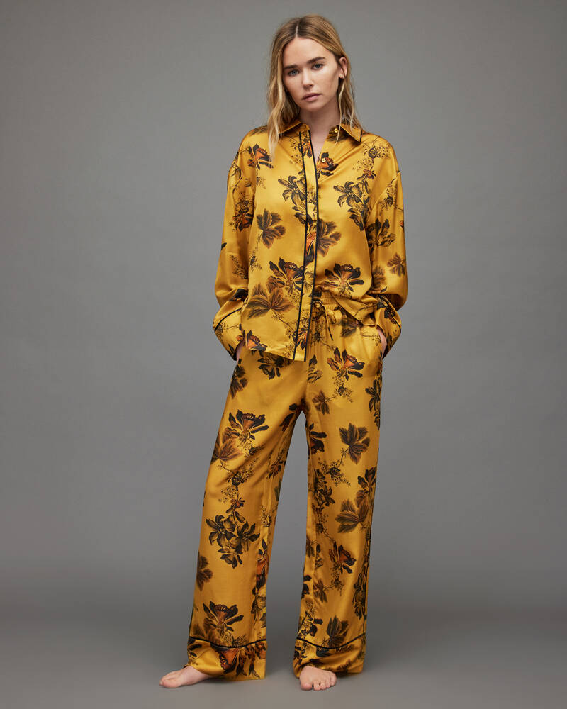 Gold Allsaints Sofi Lilly Silk Blend Pyjama Shirt | WX031X-79