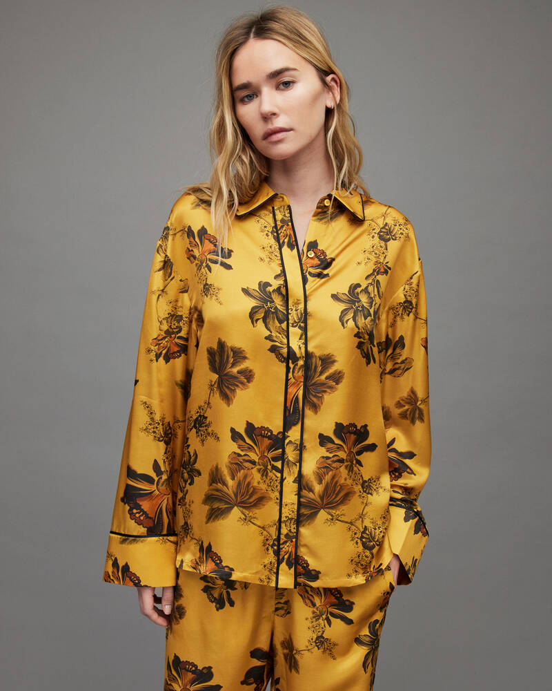 Gold Allsaints Sofi Lilly Silk Blend Pyjama Shirt | WX031X-79