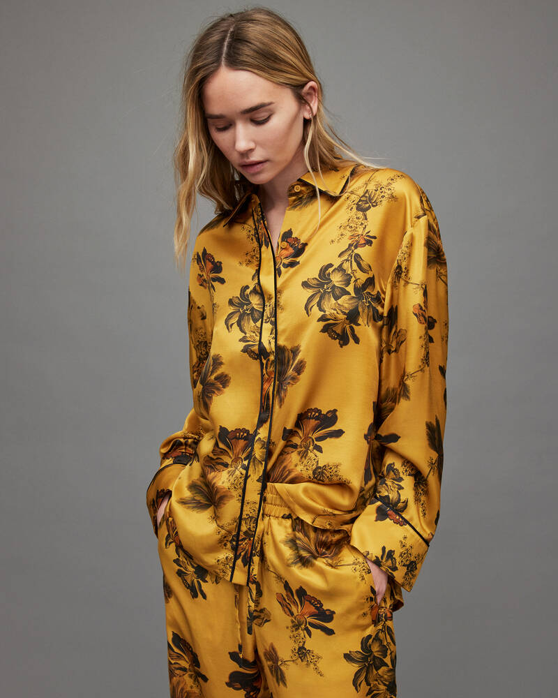 Gold Allsaints Sofi Lilly Silk Blend Pyjama Shirt | WX031X-79