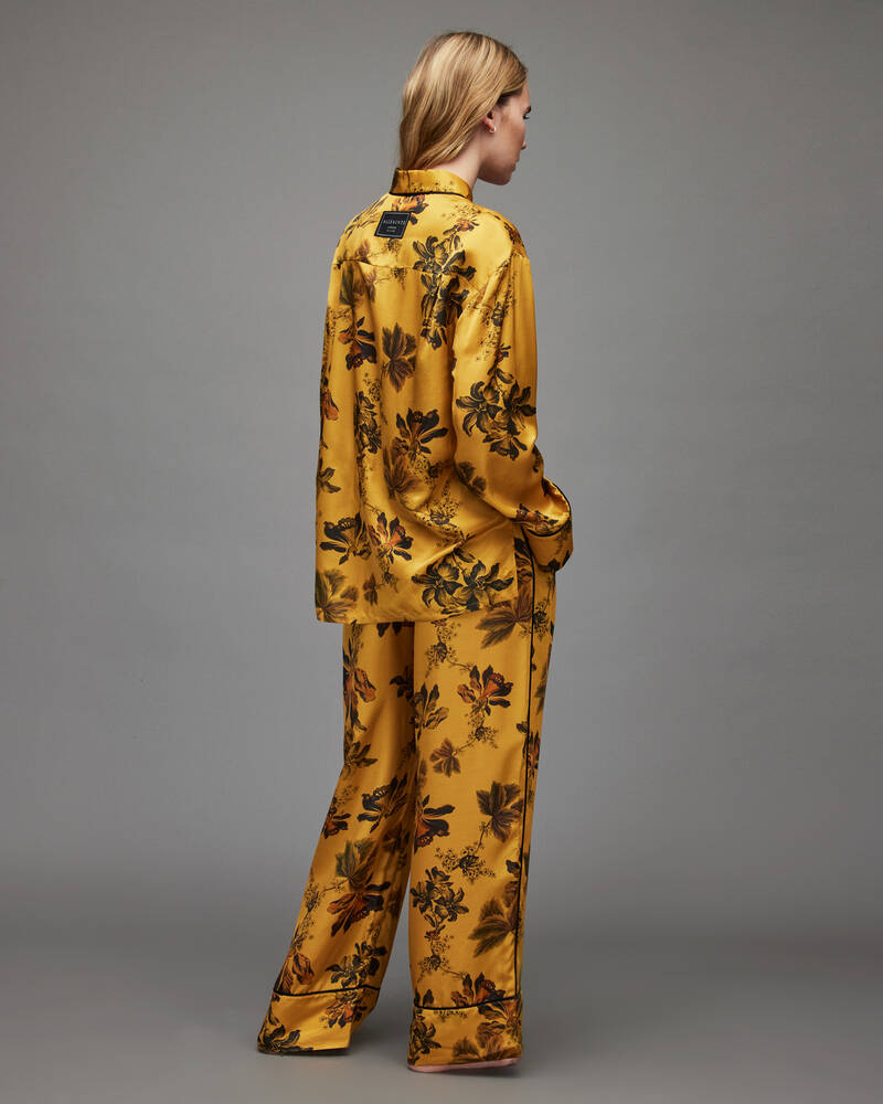 Gold Allsaints Sofi Lilly Silk Blend Pyjama Trousers | WX041X-79