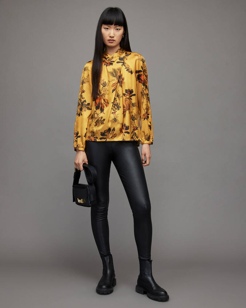 Gold Allsaints Zola Lilly Silk Blend Top | WM213X-79