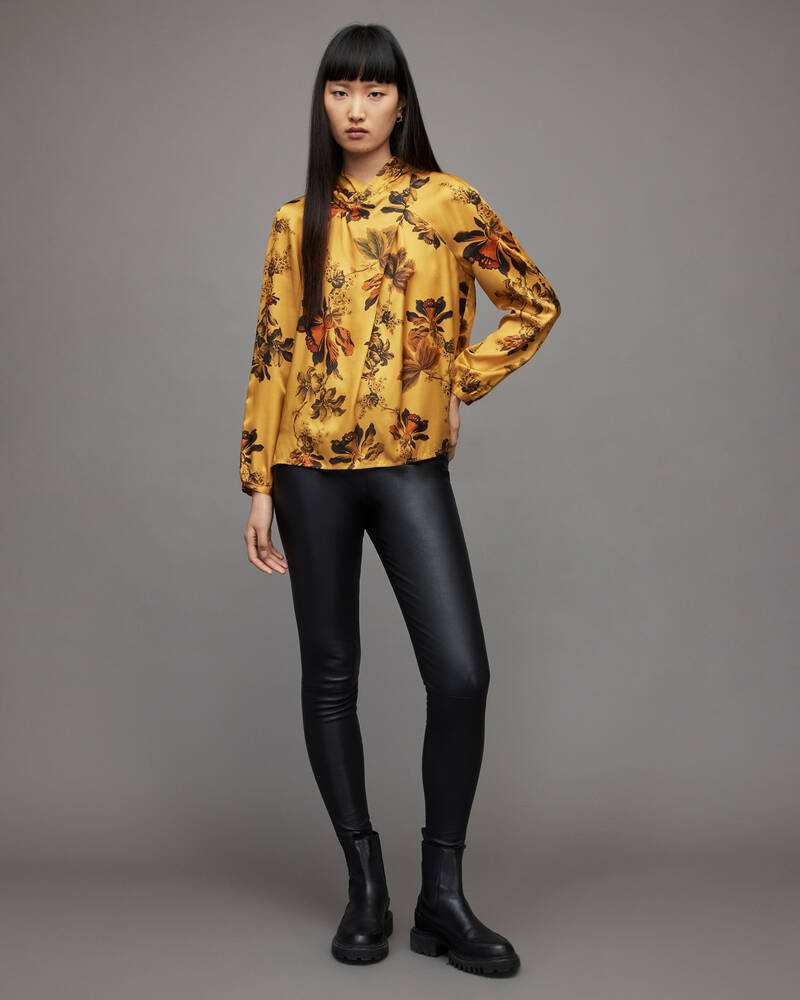 Gold Allsaints Zola Lilly Silk Blend Top | WM213X-79