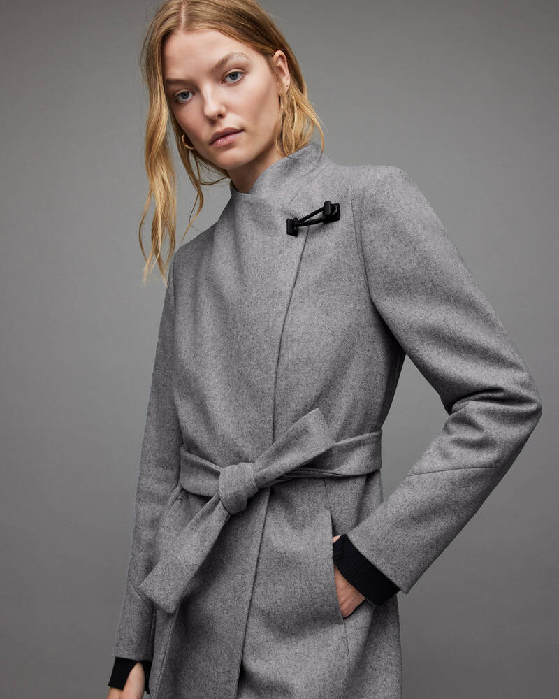 Grey Allsaints Riley Wool Cashmere Blend Coat | WO036X-7