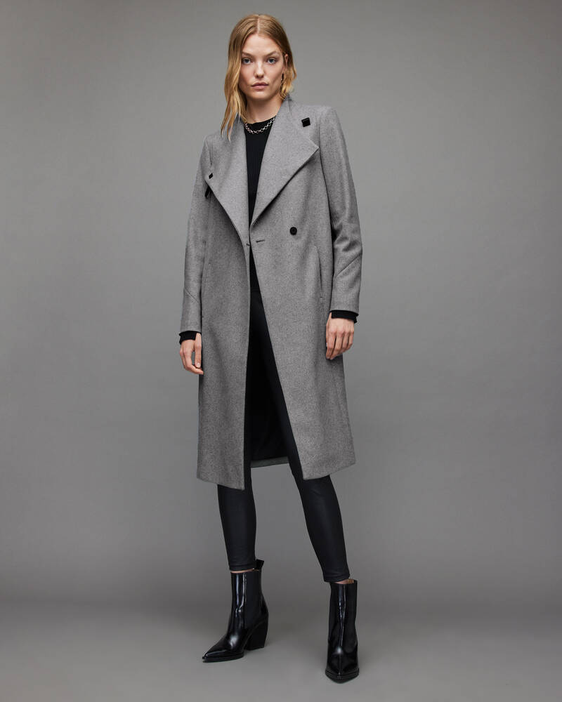 Grey Allsaints Riley Wool Cashmere Blend Coat | WO036X-7