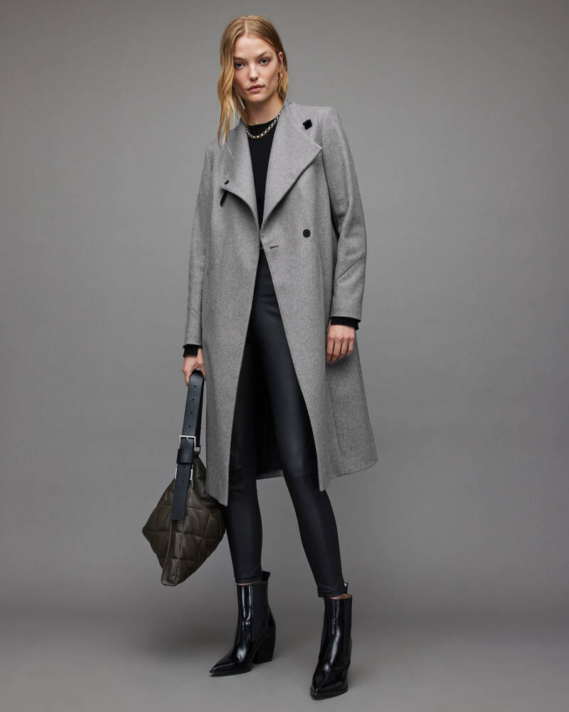 Grey Allsaints Riley Wool Cashmere Blend Coat | WO036X-7