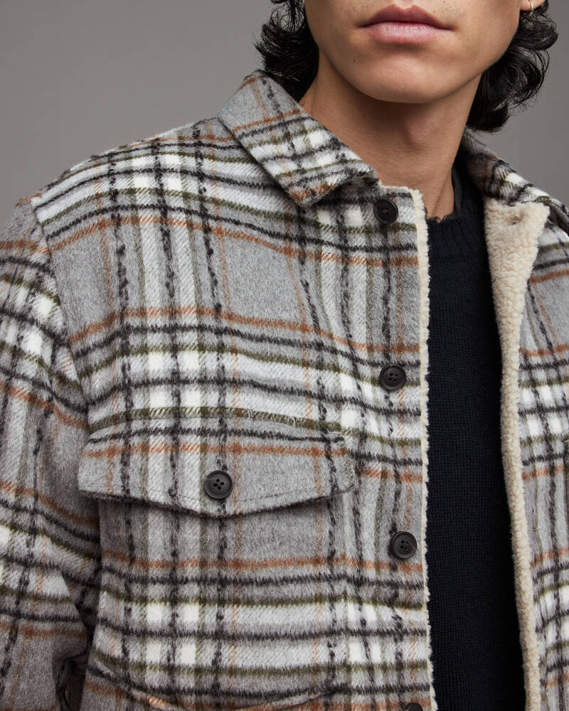 Grey Allsaints Xanetta Checked Sherpa Lined Jacket | MJ105X-7