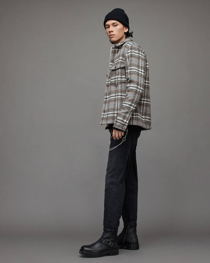 Grey Allsaints Xanetta Checked Sherpa Lined Jacket | MJ105X-7