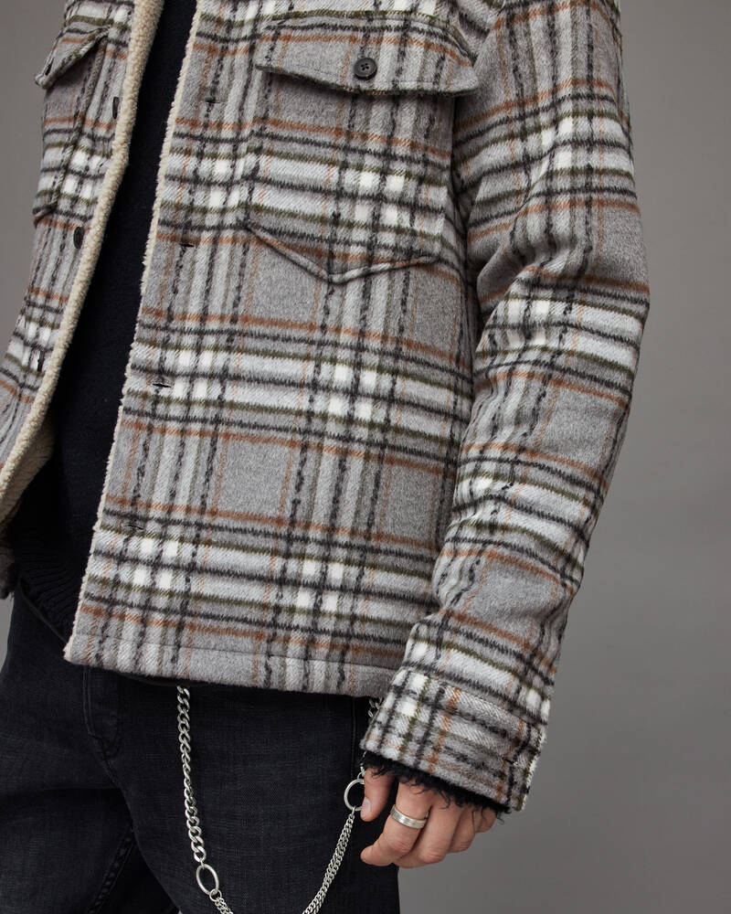 Grey Allsaints Xanetta Checked Sherpa Lined Jacket | MJ105X-7