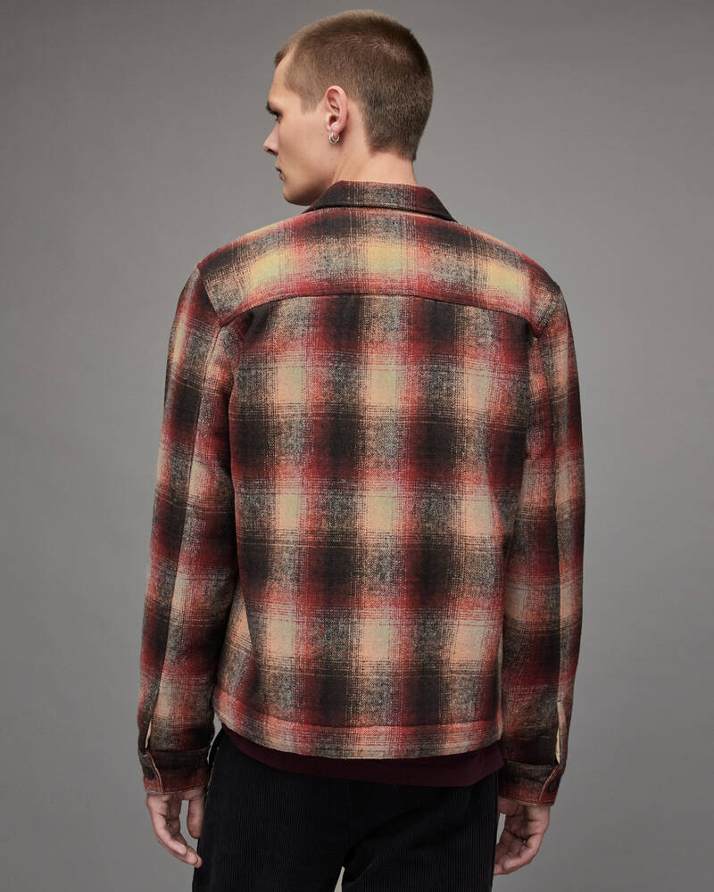 Grey/Black/Red Allsaints Martial Checked Jacket | MJ103X-7999