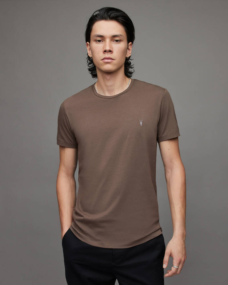 Grey/Brown/Blue Allsaints Brace Brushed Cotton 3 Pack T Shirts | MD138X-8016