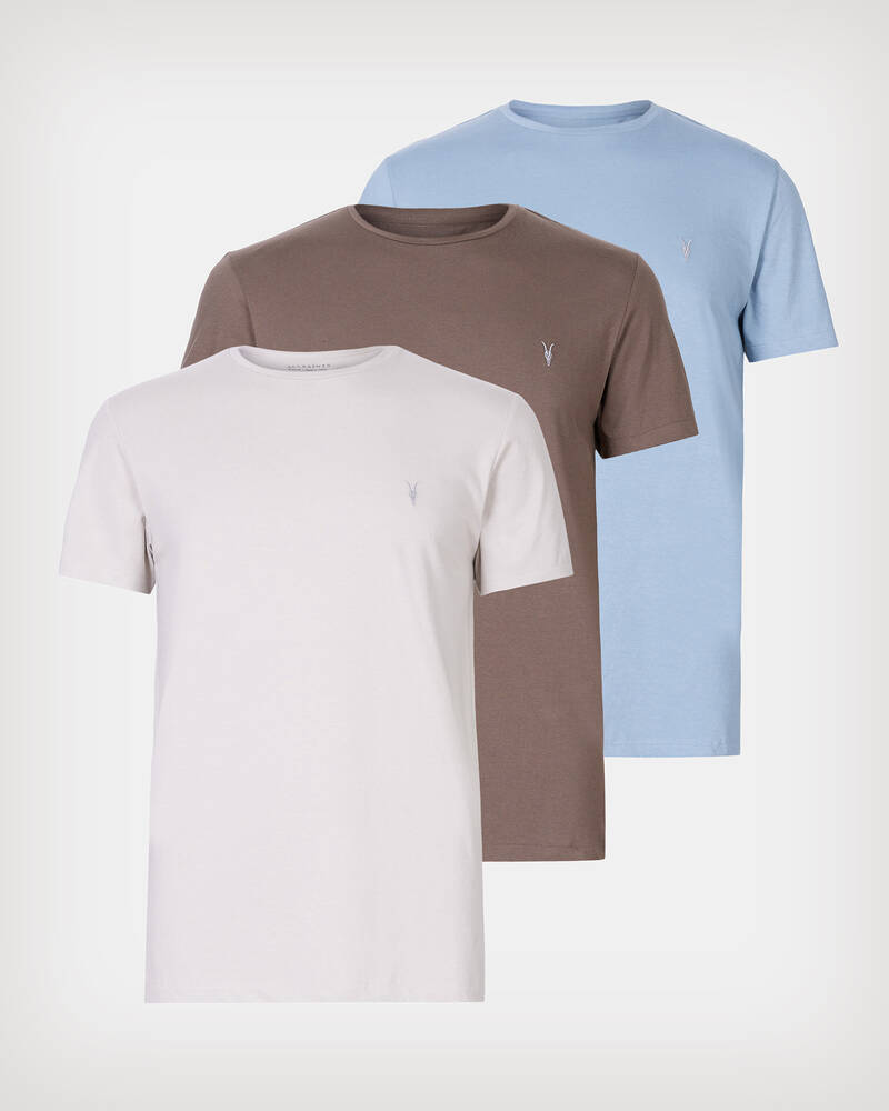 Grey/Brown/Blue Allsaints Brace Brushed Cotton 3 Pack T Shirts | MD138X-8016