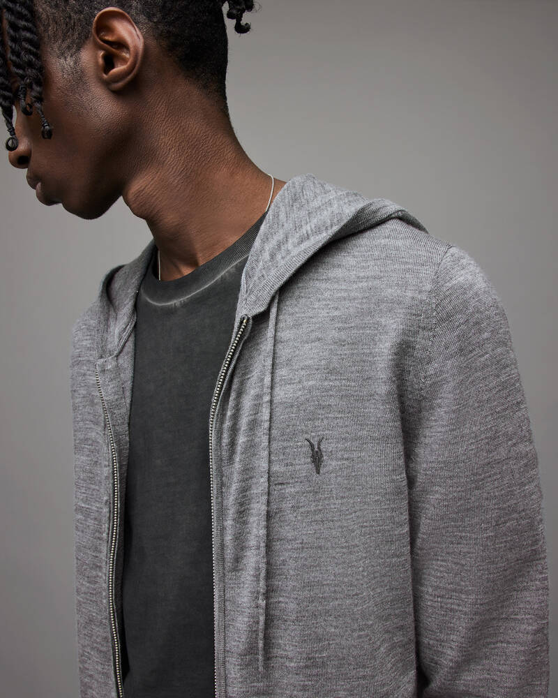 Grey Marl Allsaints Mode Merino Zip Hoodie | MK130D-107