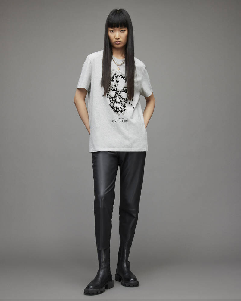 Grey Marl Allsaints Omnia Skull Boyfriend T Shirt | WG023X-107