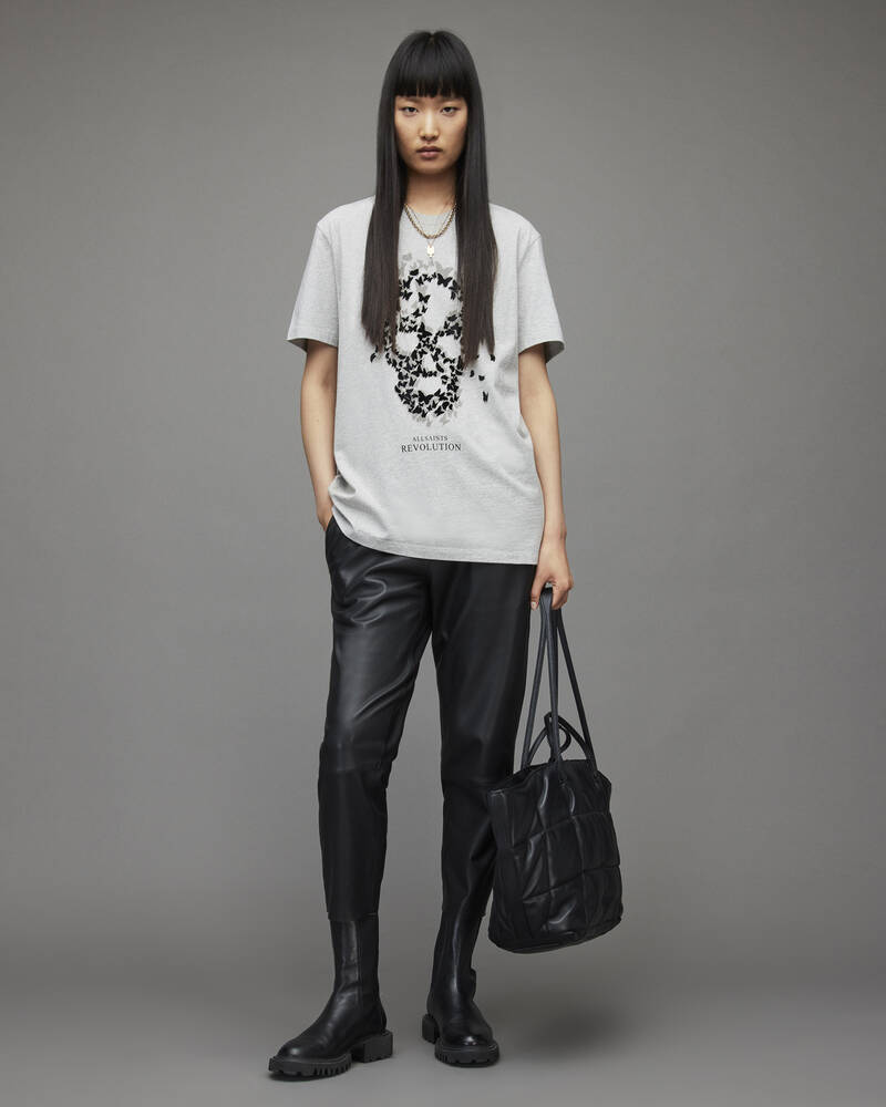 Grey Marl Allsaints Omnia Skull Boyfriend T Shirt | WG023X-107