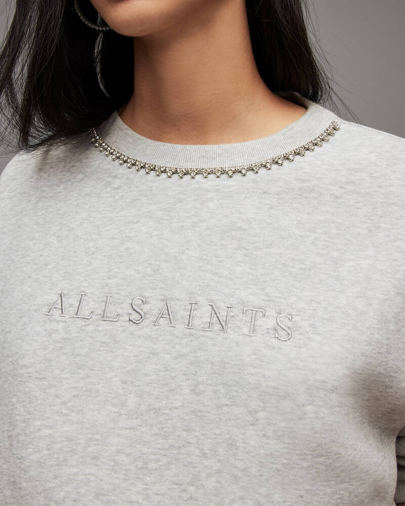 Grey Marl Allsaints Pippa Diamante Embellished Sweatshirt | WM124X-107